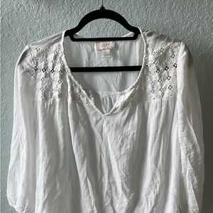 LOFT White Blouse with Lace Detail